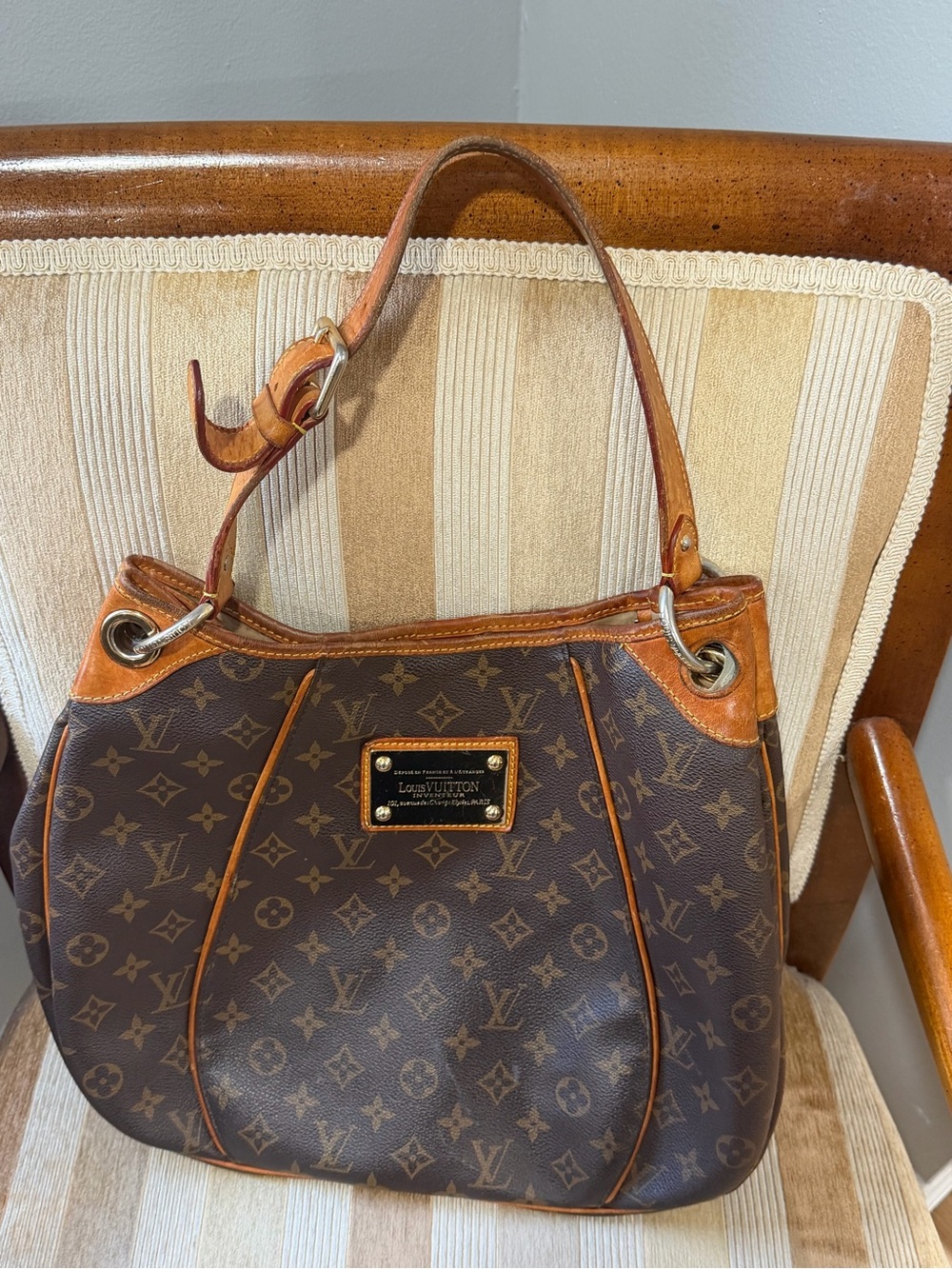 Louis Vuitton Brown Monogram Shoulder Bag with Tan Trim